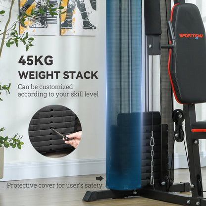 SPORTNOW Weights Machine, Multi Gym with 45kg Weight Stack, Compact Home Gym Leg Press Machine for Full Body Training 