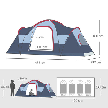 Outsunny Fibreglass & Steel Frame 5/6 Person Lightweight Camping Tent Blue 