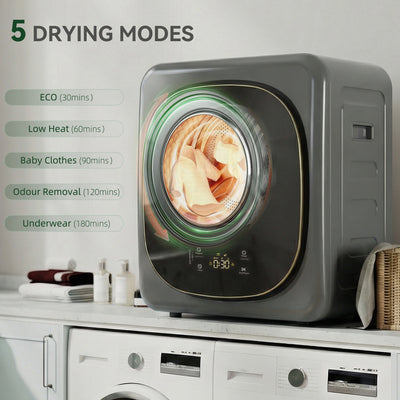 HOMCOM 4kg Vented Tumble Dryer with 5 Drying Mode, 800W Compact Freestanding Front Tumble Dryer Grey 