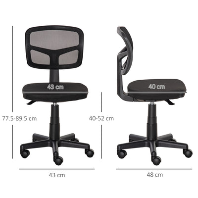 Vinsetto Small Office Chair without Arms, Ergonomic Swivel Mesh Desk Chair with Curved Back and Wheels, Height Adjustable, for Home Vanity Computer Dressing Table Study Bedroom, Holds Up to 120 kg 