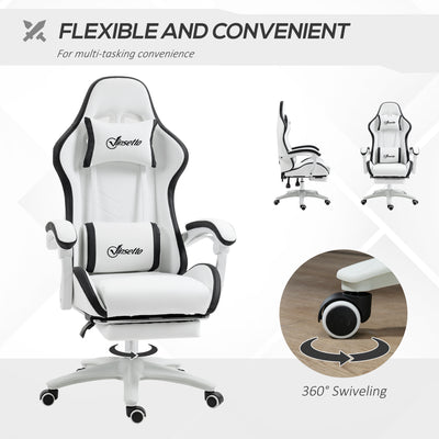 Vinsetto Computer Gaming Chair, PU Leather Desk Chair with Footrest, Swivel Task Chair with 135\'c2\'b0 Reclining Back and Lumbar Support, PC Chair for Adults, White and Black 