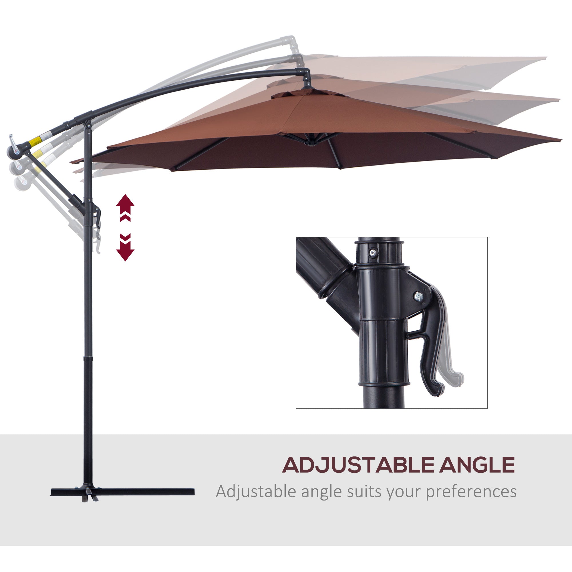 Outsunny Φ3m Hanging Umbrella Parasol-Coffee 