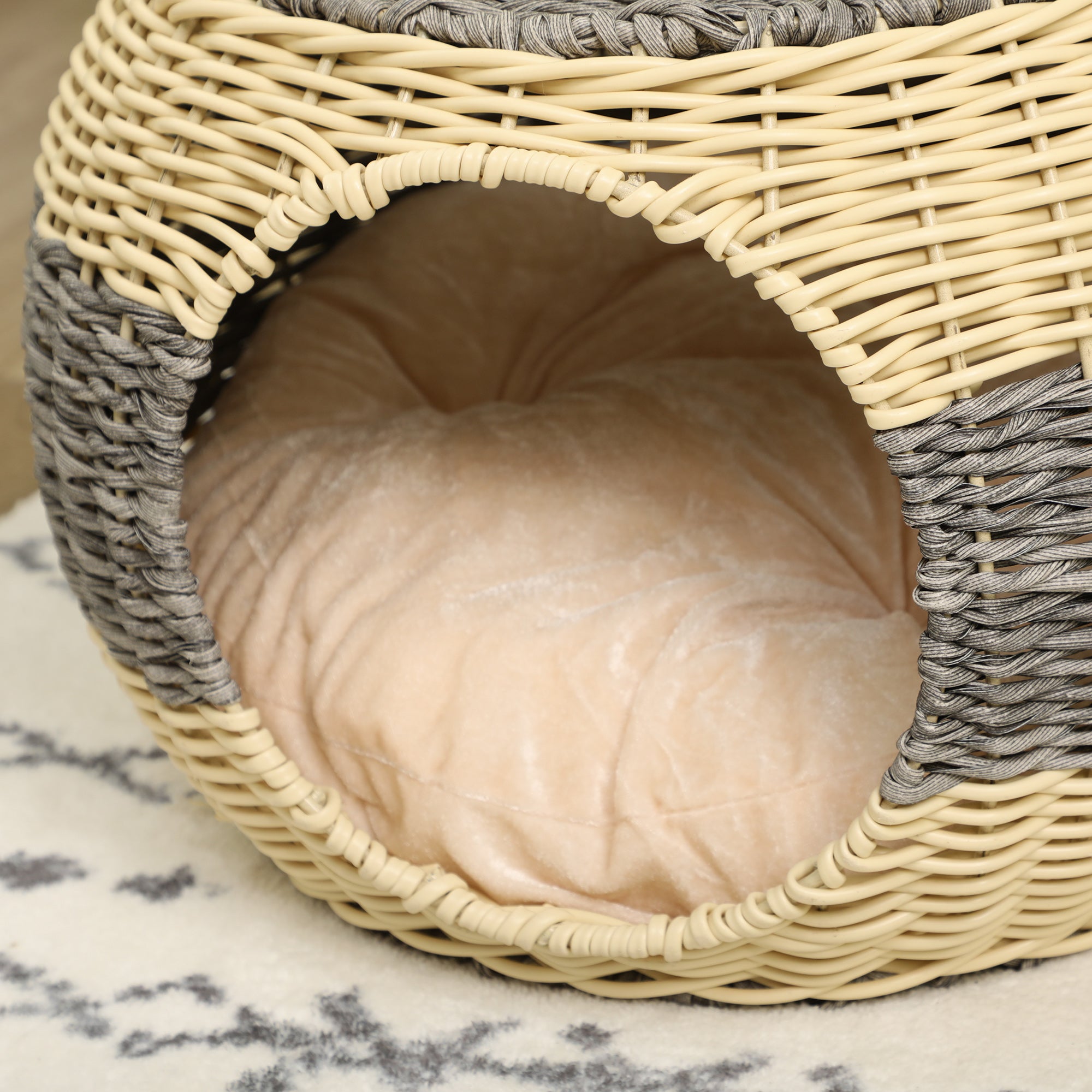PawHut Wicker Cat House, Rattan Raised Cat Bed, Cosy Kitten Cave with Soft Washable Cushion, \'ce\'a640 x 30cm