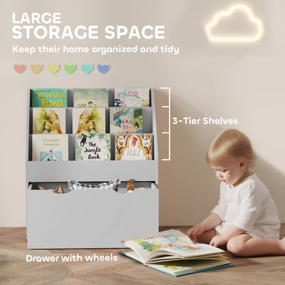 AIYAPLAY Bookcase for Kids with Shelves, Drawer, Bookcase for Bedroom, Playroom, Grey 