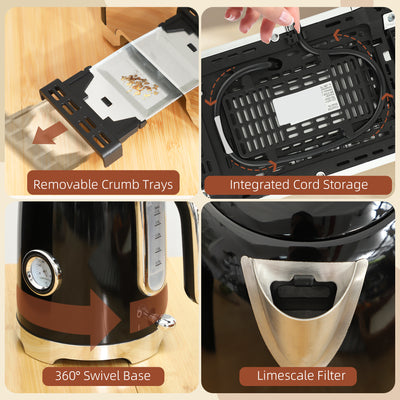 HOMCOM Retro Toaster and Kettle Set - Black 