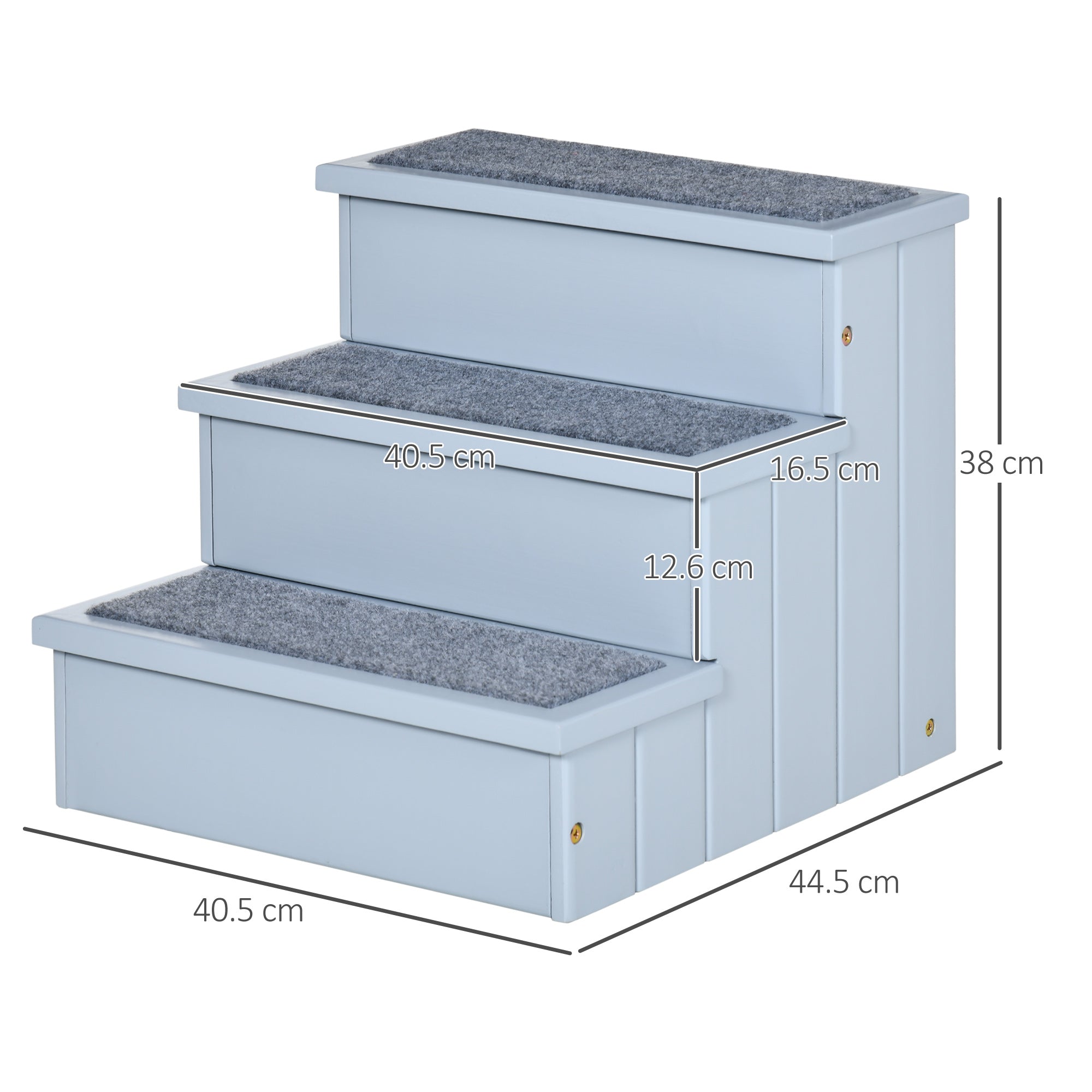 PawHut 3 Step Wooden Dog Steps Pet Stairs for Dogs, Cat Ladder for Bed Couch with Storage Grey 