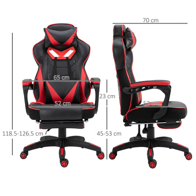 Vinsetto Computer Gaming Chair, Racing Desk Chair with Lumbar Support and Footrest, PU Leather Gamer Chair with Headrest and Swivel Wheels for Home, Red 