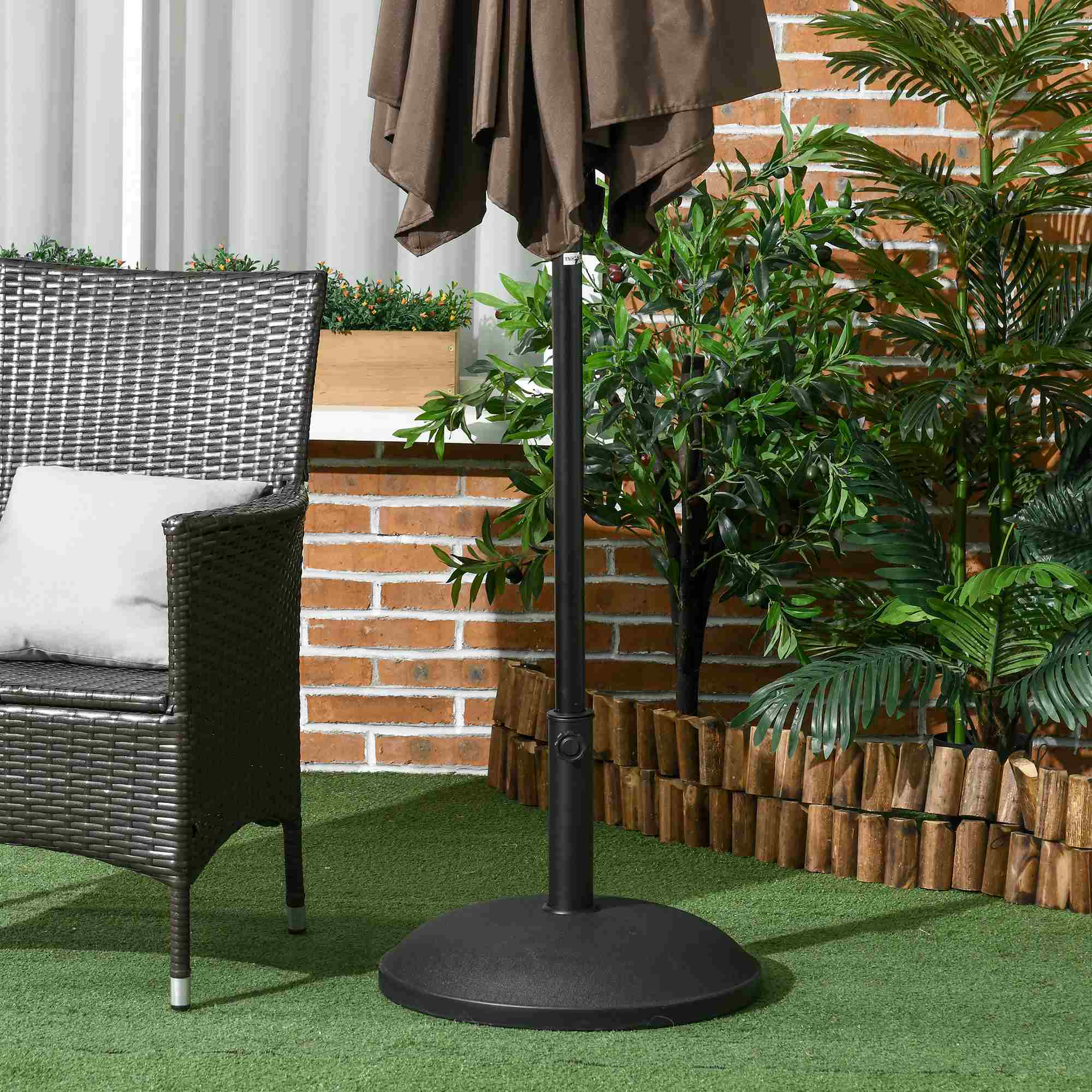 Outsunny 25 kg Parasol Base, Heavy Duty Concrete Patio Umbrella Stand with Adjustable Knob, 49 cm Round Garden Parasol Holder for 35 to 48 mm Poles, Black 