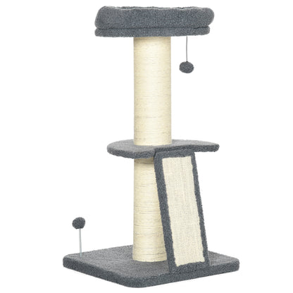 PawHut Cat Tree Tower with Scratching Posts, Pad, Bed, Toy Ball-Dark Grey 