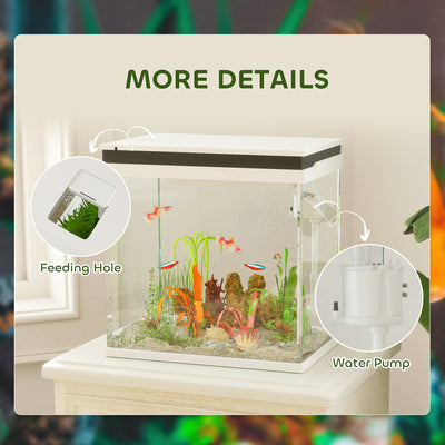 PawHut 26L Glass Fish Tank with Filter System, LED Lights, Water Pump, White 