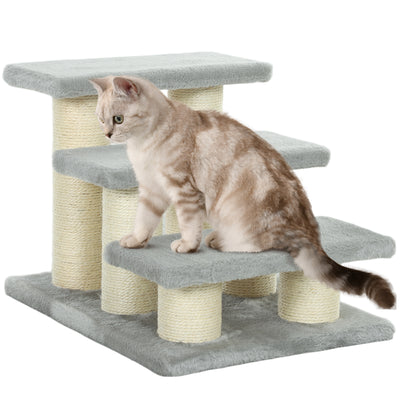 PawHut Pet Stairs 3-step Pet Ladder Cat dog Stairs Climb Ladder Cat Tree, Grey 