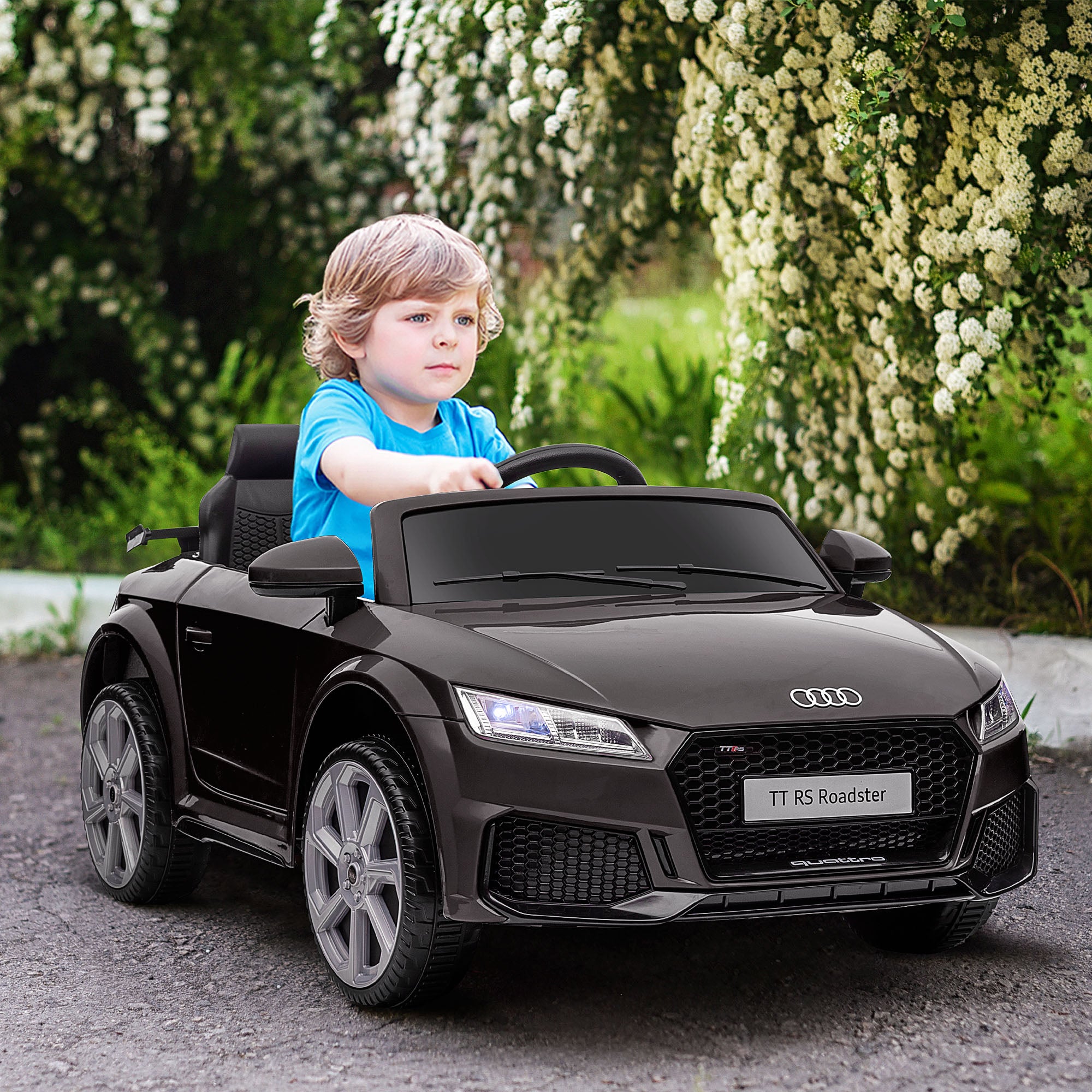 HOMCOM Kids Licensed Audi TT Ride-On Car 12V Battery w/ Remote Suspension Headlights and MP3 Player 2.5-5km/h Black 