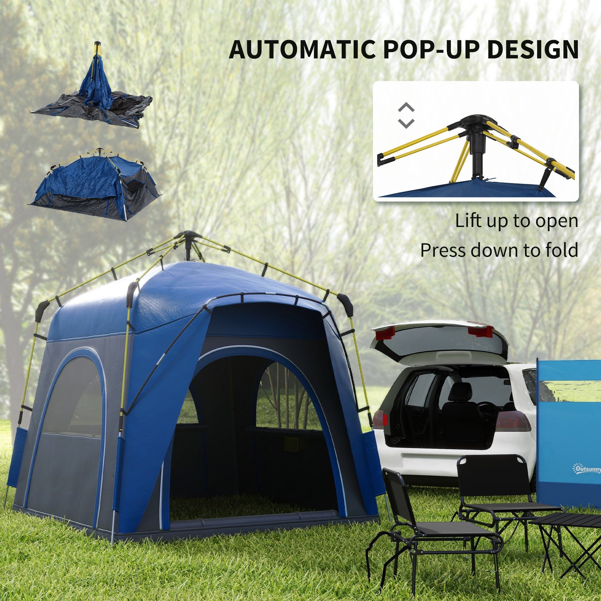 Outsunny 4 Person Automatic Camping Tent, Outdoor Pop Up Tent, Portable Backpacking Dome Shelter, Grey 