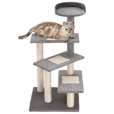 PawHut 100 cm Cat Tree for Indoor Cats Kitten Scratch Scratching Post Climbing Tower Activity Centre Grey 