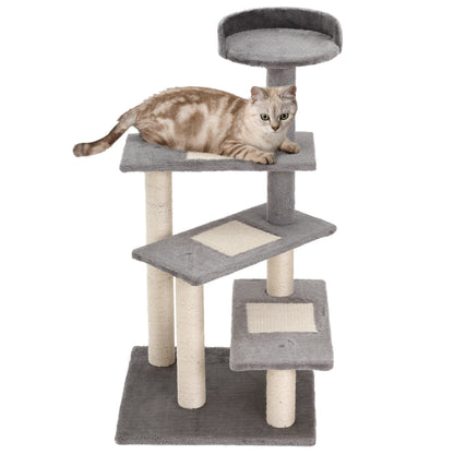 PawHut 100 cm Cat Tree for Indoor Cats Kitten Scratch Scratching Post Climbing Tower Activity Centre Grey 