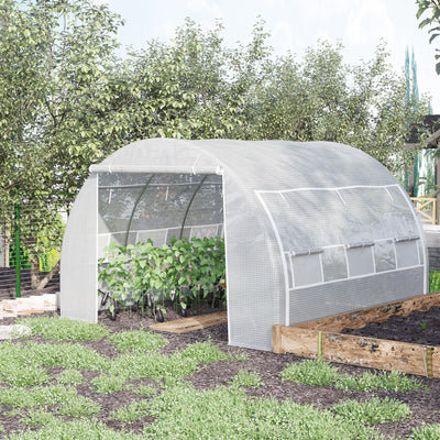 Outsunny 3 x 3 x 2 m Polytunnel Greenhouse with Roll-up Side Walls, Walk-in Grow House Tent with Steel Frame, Reinforced Cover, Zipped Door and 6 Mesh Windows for Garden, White 