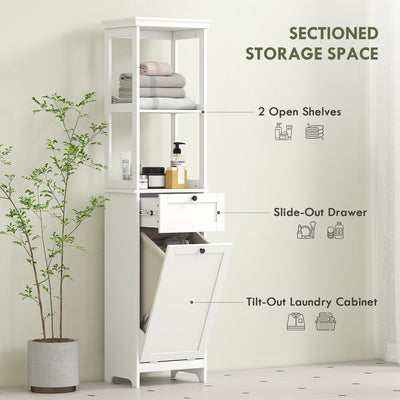 HOMCOM Tall Bathroom Cabinet, with Laundry Basket - White 