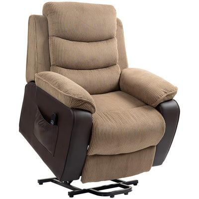 HOMCOM Power Lift Recliner Chair for Elderly, Patchwork Design Oversized Electric Riser and Recliner Armchair for Living Room with Remote Control, USB Port and 2 Side Pockets, Brown 