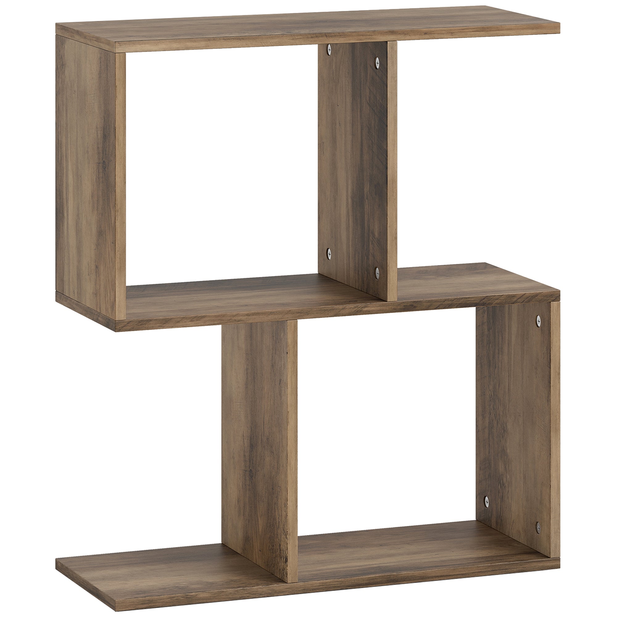 HOMCOM Side Table, Narrow End Table with Storage Shelves, S-Shaped, 3-Tier, 50W x 19.5D x 58H cm, Oak 