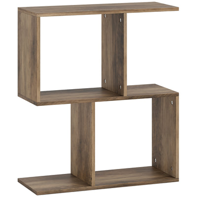 HOMCOM Side Table, Narrow End Table with Storage Shelves, S-Shaped, 3-Tier, 50W x 19.5D x 58H cm, Oak 