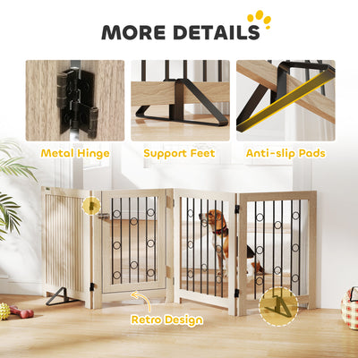 PawHut 4 Panel Freestanding Pet Gate, Indoor Dog Barrier with Lockable Door, Support Feet, 360° Flexible Hinges, Oak 