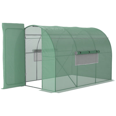 Outsunny Large Polytunnel Walk In Greenhouse, Plant Gardening Tunnel Green House with Metal Hinged Door, Galvanised Steel Frame & Mesh Windows, Green (3 x 2 m) 