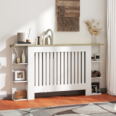 HOMCOM Radiator Cover with Open Storage Shelves, Vertical Slatted Cabinet Shelf Heater Cover for Living Room, Hallway, Large, White 