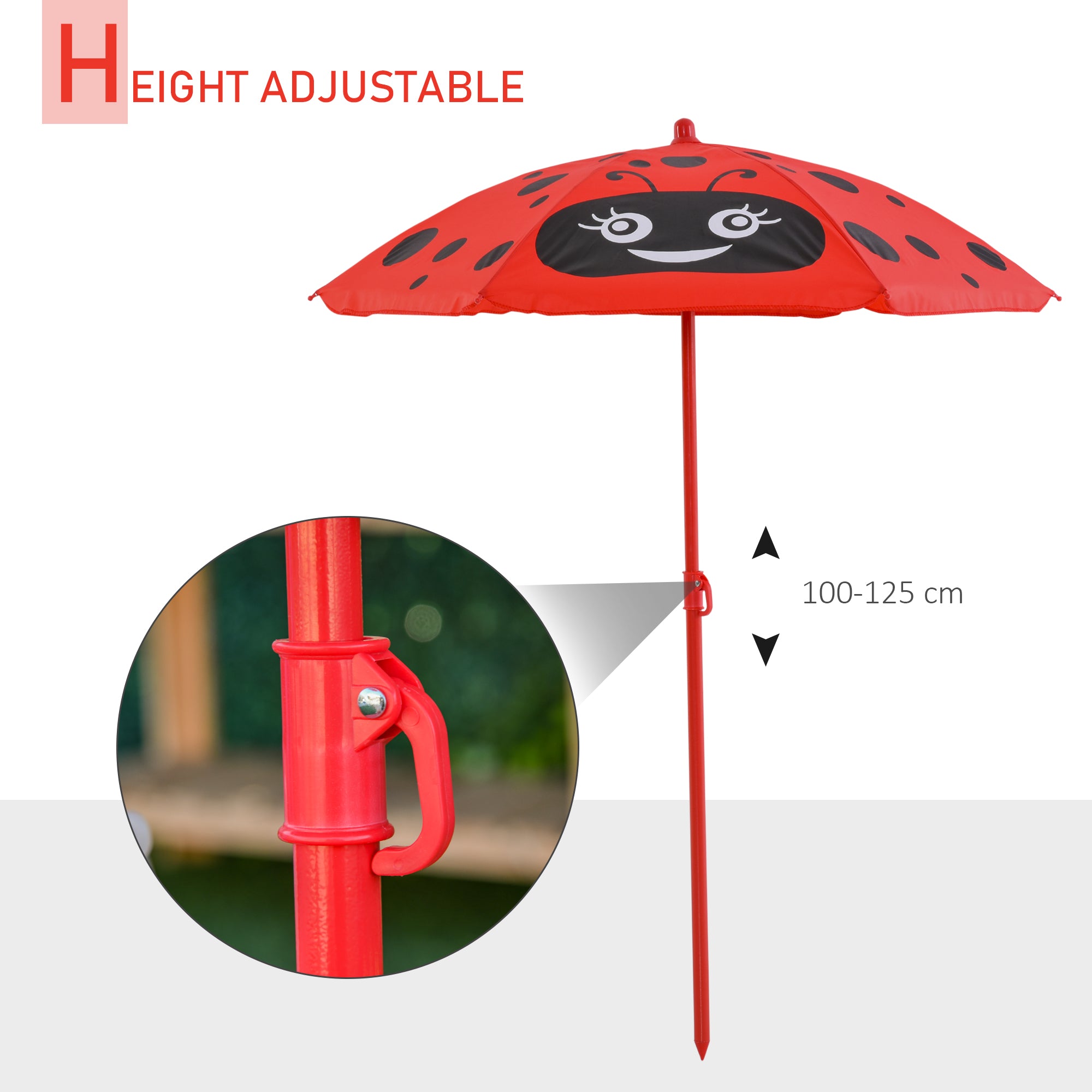 Outsunny Kids Outdoor Table and Chairs Garden Furniture Ladybird Pattern with Removable & Height Adjustable Sun Umbrella, Red 