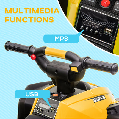 HOMCOM 12V Ride-On Quad Bike w/ Music, Horn, for Ages 3+ Years - Yellow 