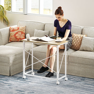HOMCOM 80 cm Folding Desk on Wheels - Natural Tone 