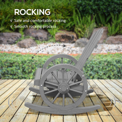 Outsunny Wooden Adirondack Rocking Chair Reclining Armchair Outdoor Garden Furniture Patio Porch Rocker - Grey 