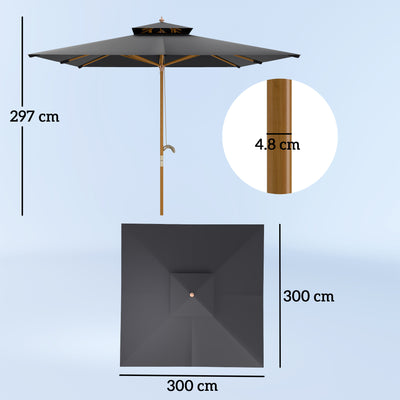 Outsunny 3 m Square Canopy Parasol - Black 