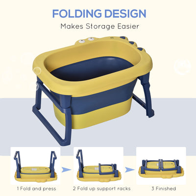 HOMCOM Baby Bathtub for 0-6 Years Collapsible Non-Slip Portable with Stool Seat for Newborns Infants Toddlers Kids - Yellow 