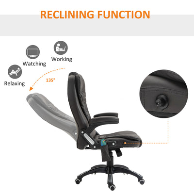 HOMCOM Executive Office Chair with Massage and Heat, High Back PU Leather Massage Office Chair with Adjustable Height, Brown 