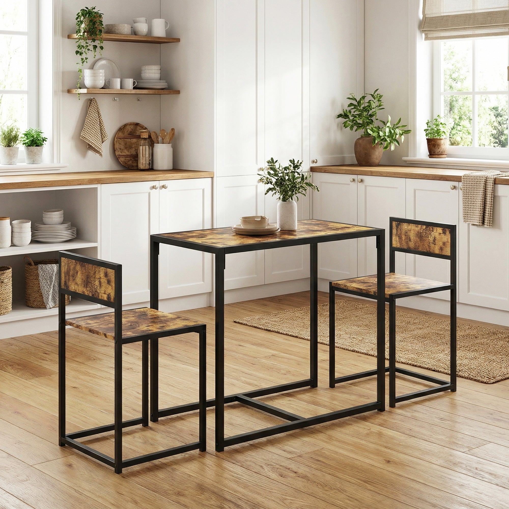 HOMCOM 3 Piece Table Stool Set - Rustic Brown 