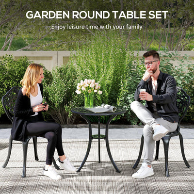 Outsunny 3 Piece Cast Aluminium Garden Bistro Set for 2 with Parasol Hole, Outdoor Coffee Table Set, Two Armless Chairs and Round Coffee Table for Balcony, Patio, Black 