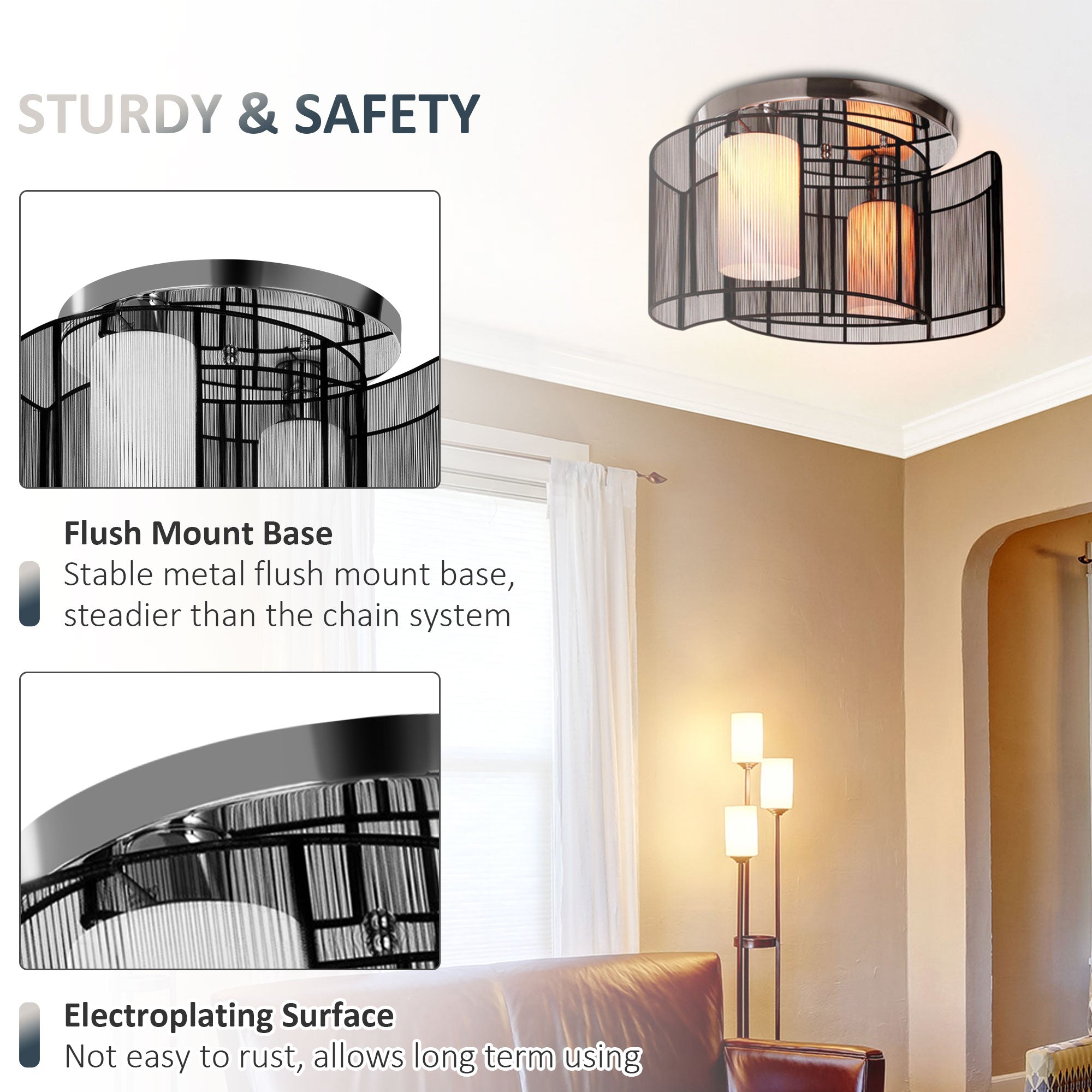 HOMCOM Modern Design Mini Style Flush Mount Ceiling Light Mount with Flush Metal Finish Chandelier for Hallway, Dining Room, Living Room 