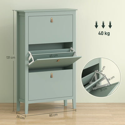 HOMCOM Modern Three-Drawer Shoe Cabinet - Green 