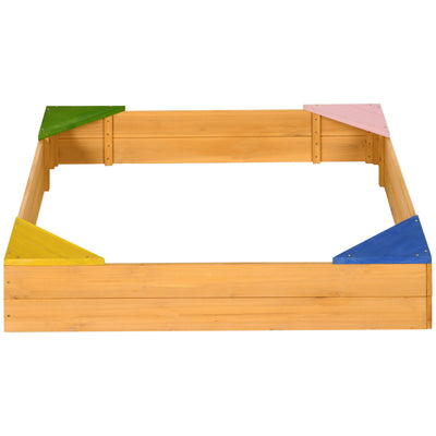Outsunny Kids Wooden Sand Pit, Children Sandbox, with Four Seats, Non-Woven Fabric, for Gardens, Playgrounds 