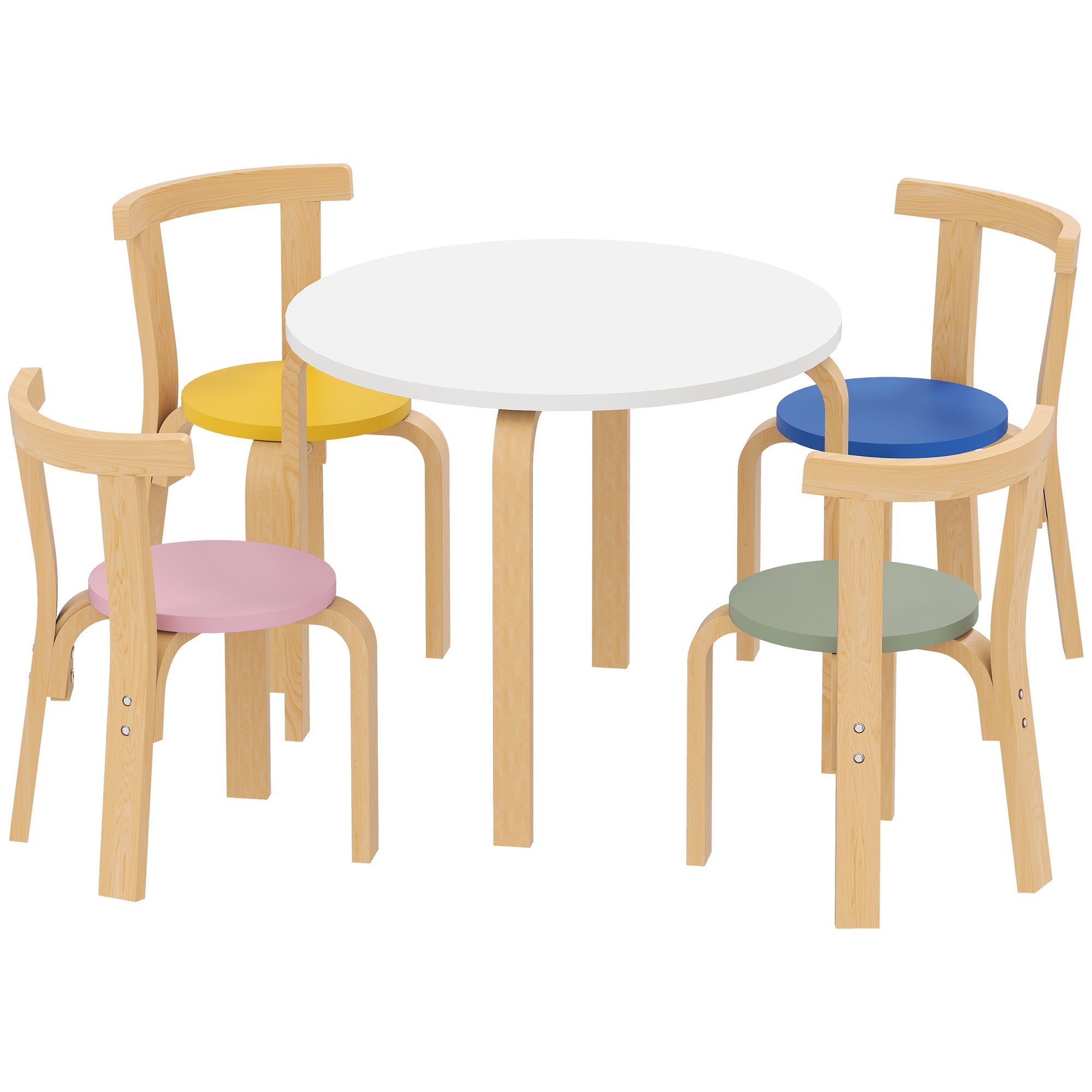 AIYAPLAY 5 Piece Kids Table and Chairs Set, Wooden Toddler Table and Chairs Set for Nursery, Playroom, Classroom, for 3-8 Years 