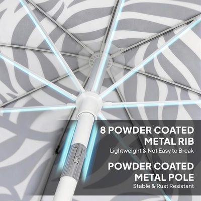 Outsunny 1.8 m Beach Umbrella Parasol with Sand Anchor, Portable Tilting Garden Parasol with Adjustable Height, Light Grey 