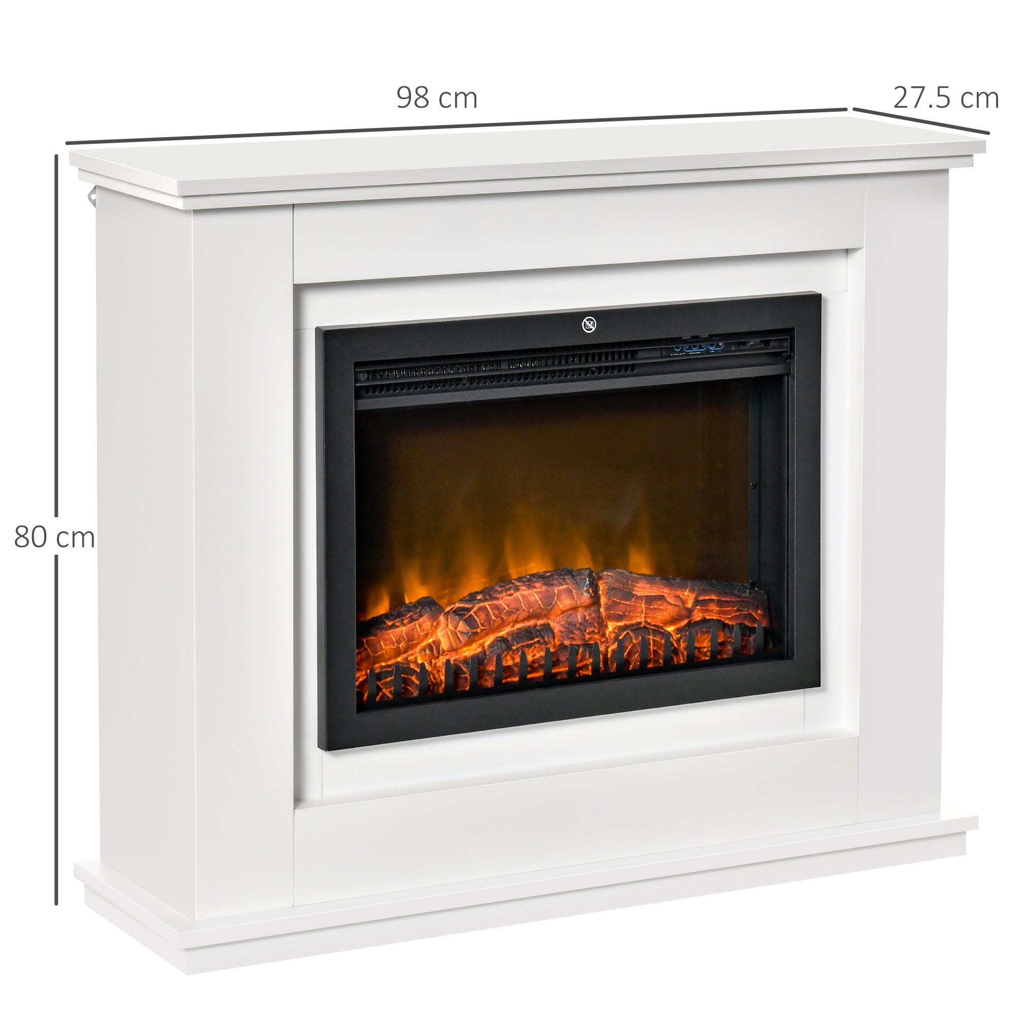 HOMCOM Electric Fireplace Suite with Remote Control, 1kW/2kW Freestanding Fireplace Heater with LED Flame Effect, Overheat Protection, 7-day Programmable Timer 