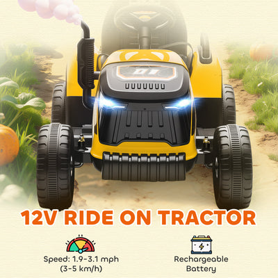 AIYAPLAY 12V Ride on Tractor and Trailer with Remote Control, Music, Shifter, Start-Up Sound, for Kids Ages 3-8 Years, Yellow 