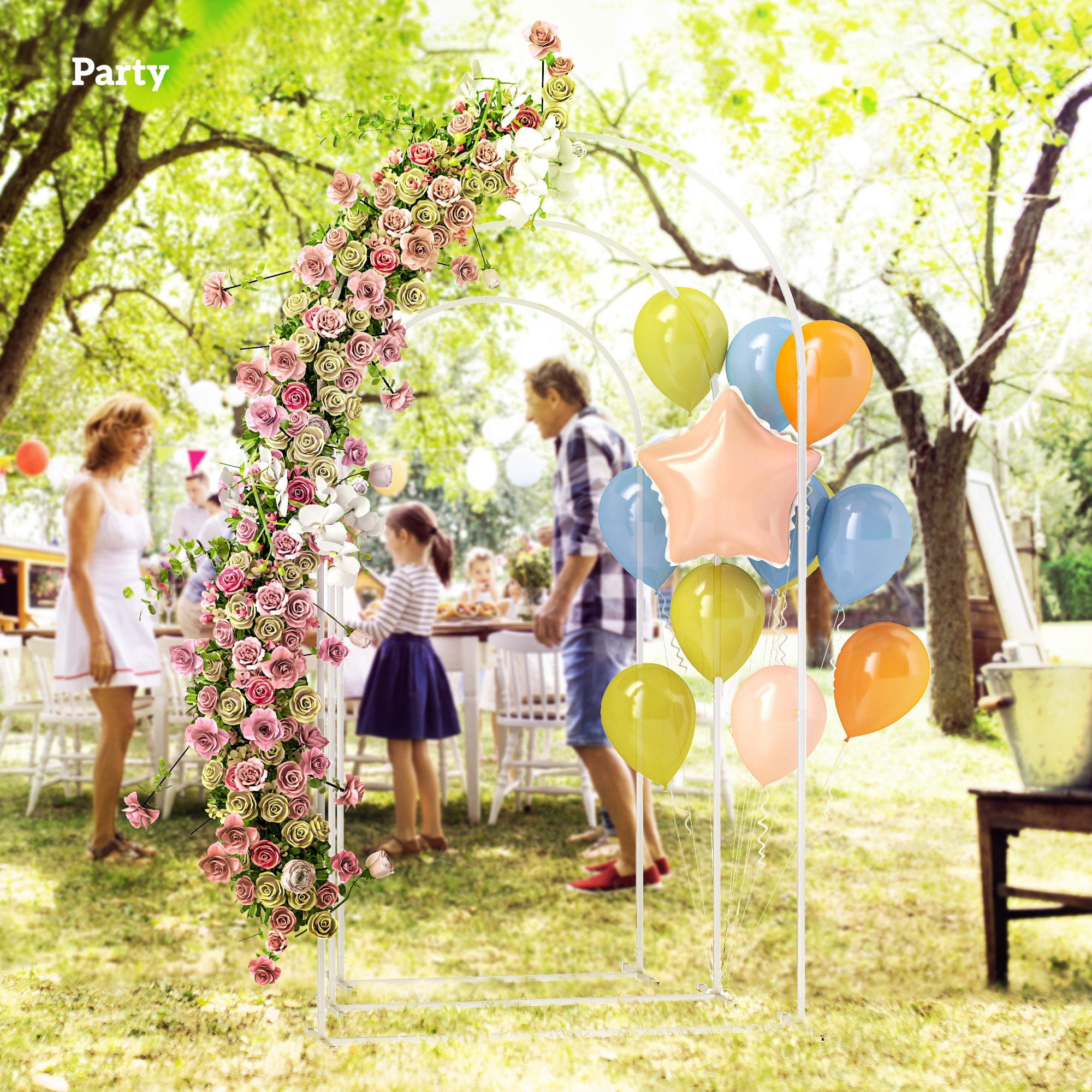 Outsunny Wedding Arch Frame Set, Metal Balloon Arch Stand Set, Balloon Arch Stand Set for Birthday Party, 2.2, 2, 1.8 m White 