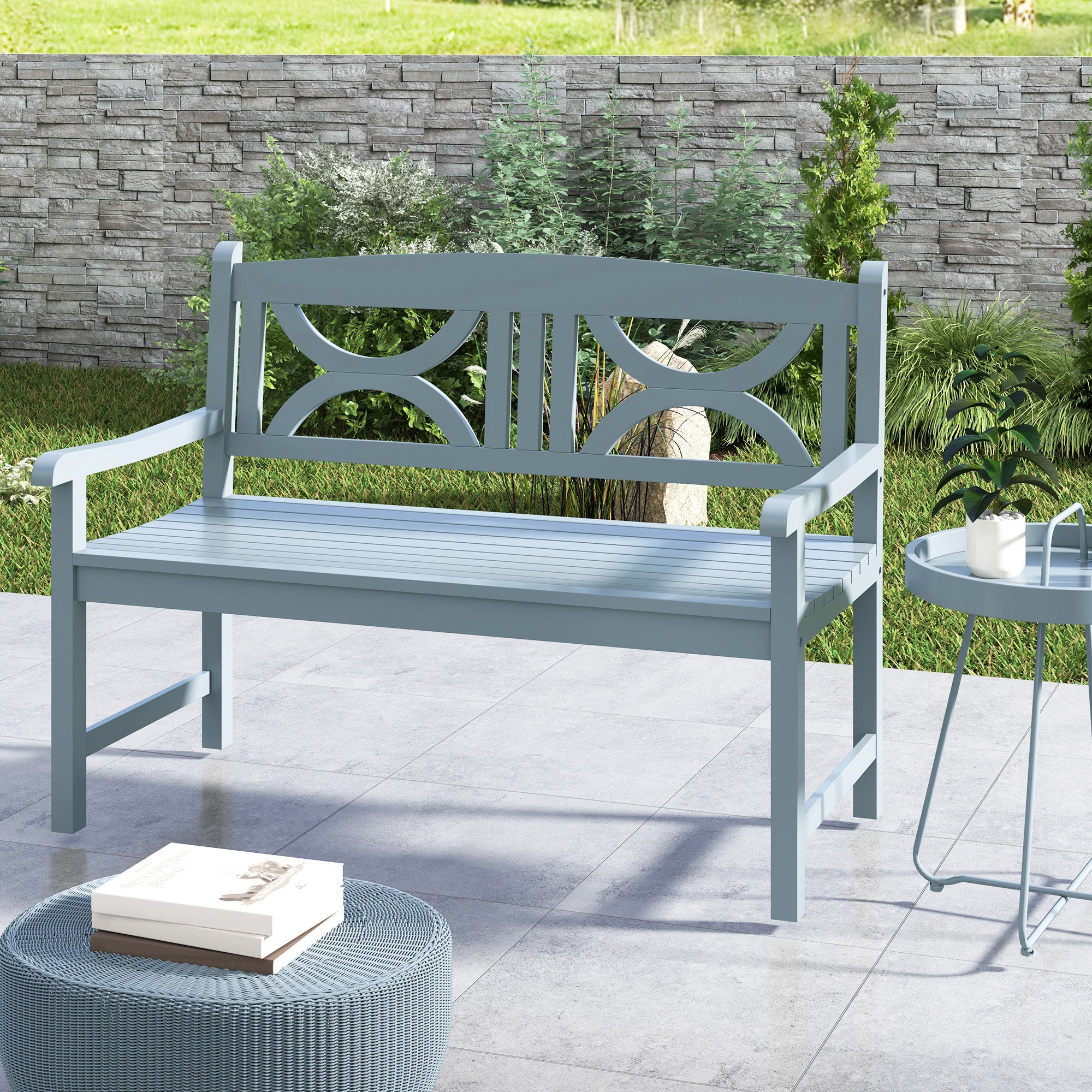 Outsunny 2-Seater Wooden Garden Bench Outdoor Patio Loveseat for Porch, Grey 