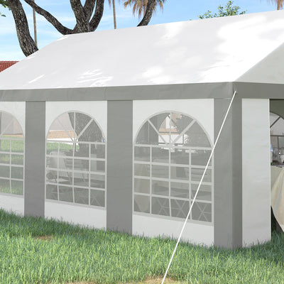 Outsunny 6 x 4m Galvanised Party Tent, Marquee Gazebo with Sides, Six Windows and Double Doors, for Parties, Wedding and Events 