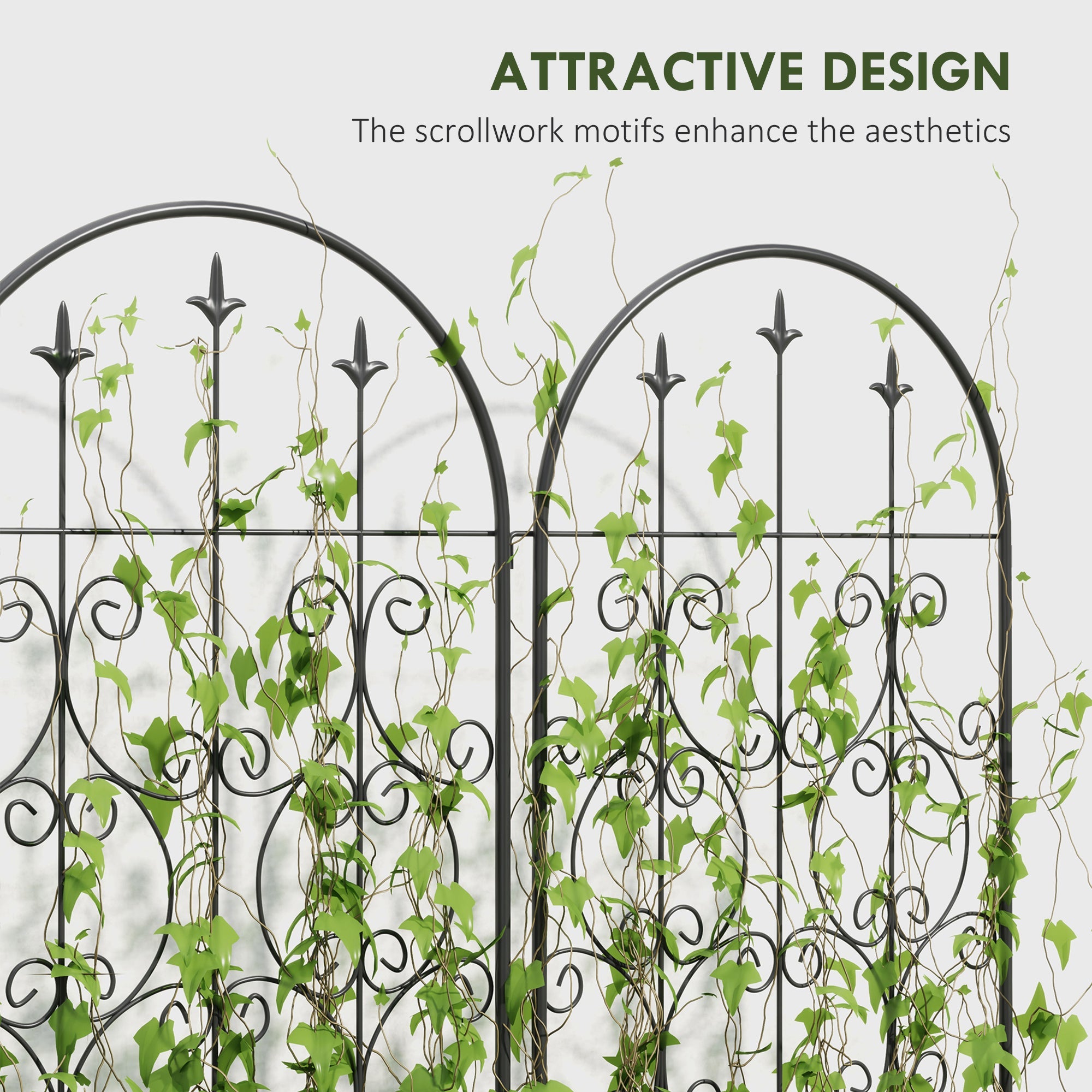 Outsunny Set of 2 Metal Garden Trellis, Decorative Trellis Panels for Climbing Outdoor Plants, Vegetables, Vines, Flowers, 150 x 50 cm, Scrollwork Design 