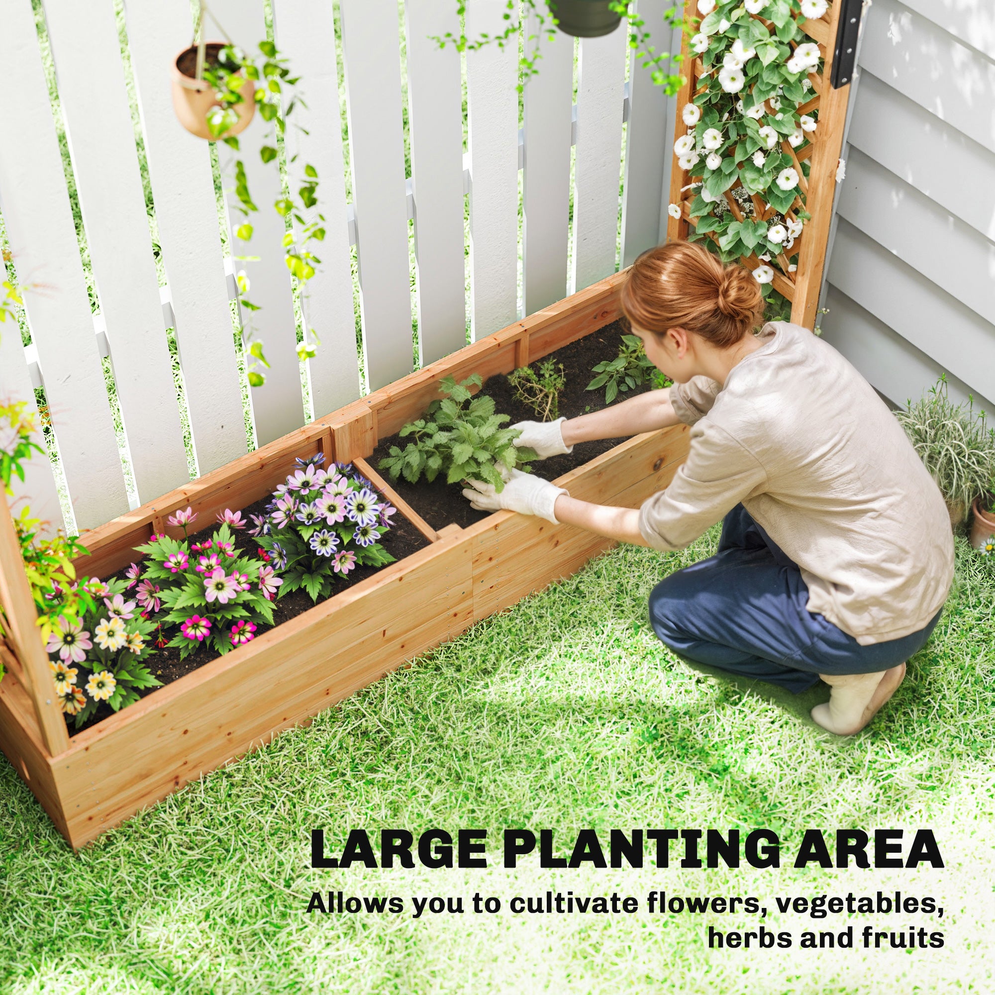 Outsunny Fir Wood 171 x 39 cm Planter and Trellis Garden Bed 
