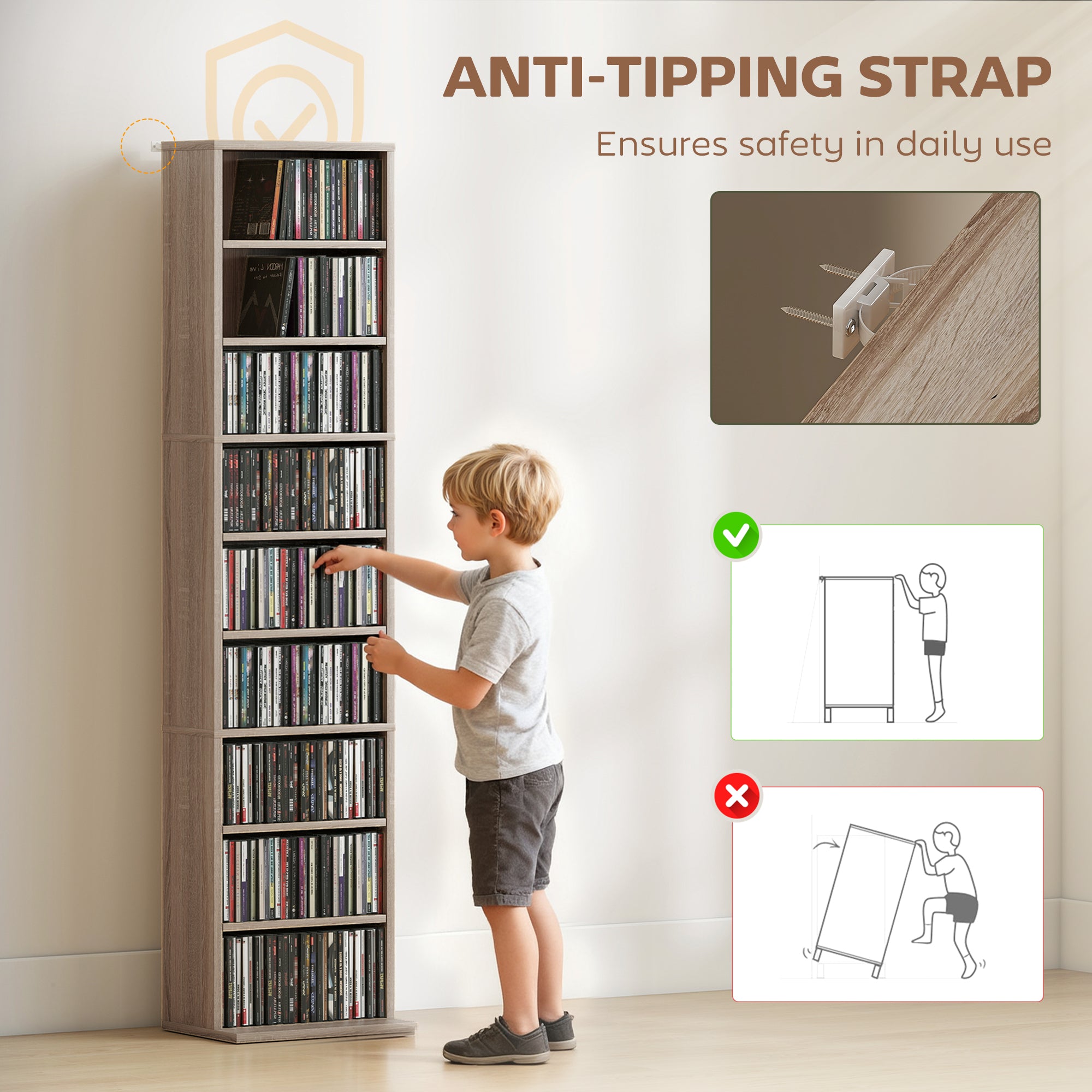 HOMCOM 260 Narrow CD Storage Unit - Natural Wood Finish 
