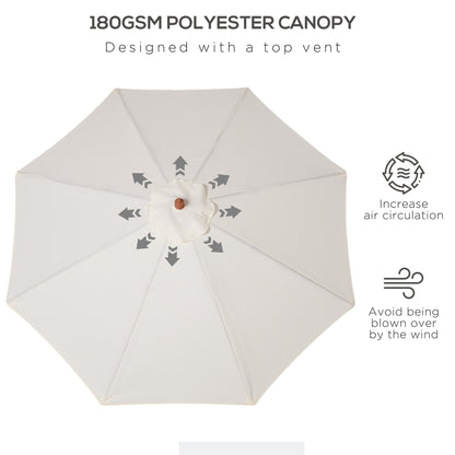 Outsunny 2.5m Garden Parasol Umbrella, Outdoor Market Table Umbrella with Wooden Pole & 8 Fibre Glass Ribs, Round Sun Shade Canopy, Off-White 